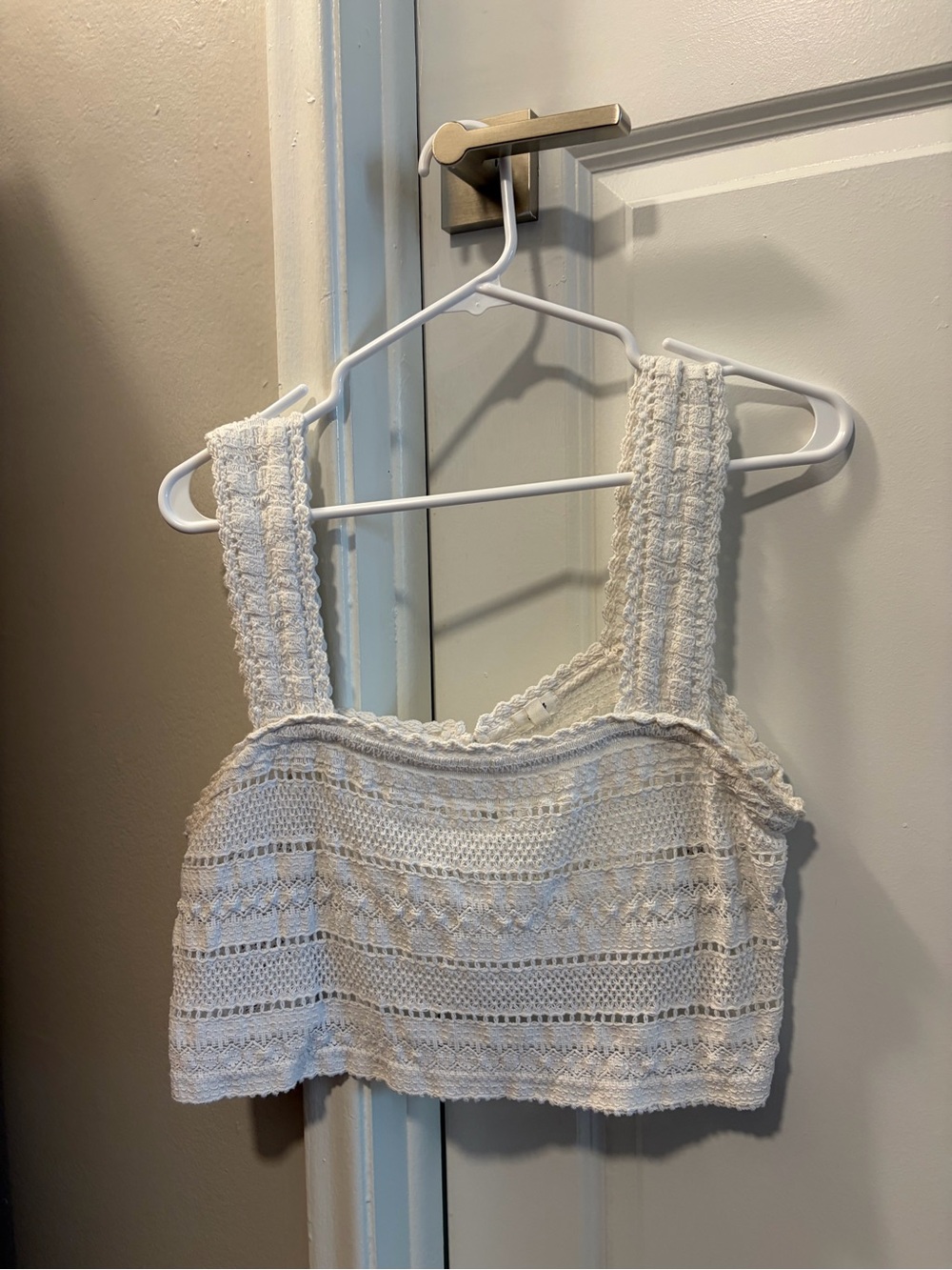 aerie White Crochet Square-Neck Crop Top